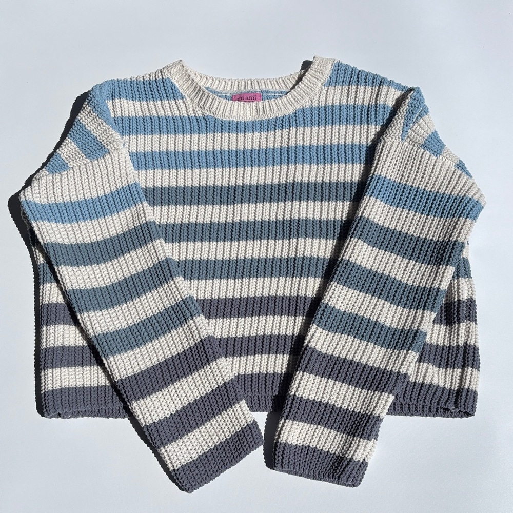 Miami Striped Crewneck Sweater in Blue, Gray & Cream
